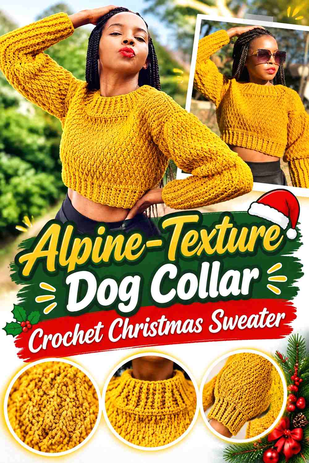 Alpine-Texture Dog Collar Crochet Christmas Sweater