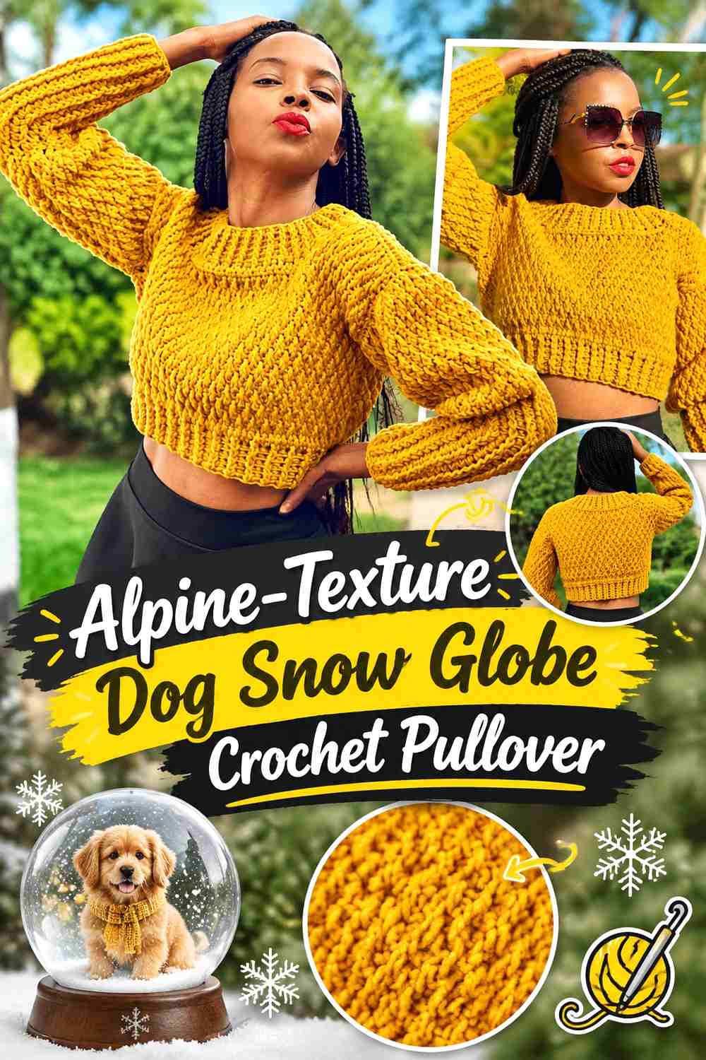 Alpine-Texture Dog Snow Globe Crochet Pullover