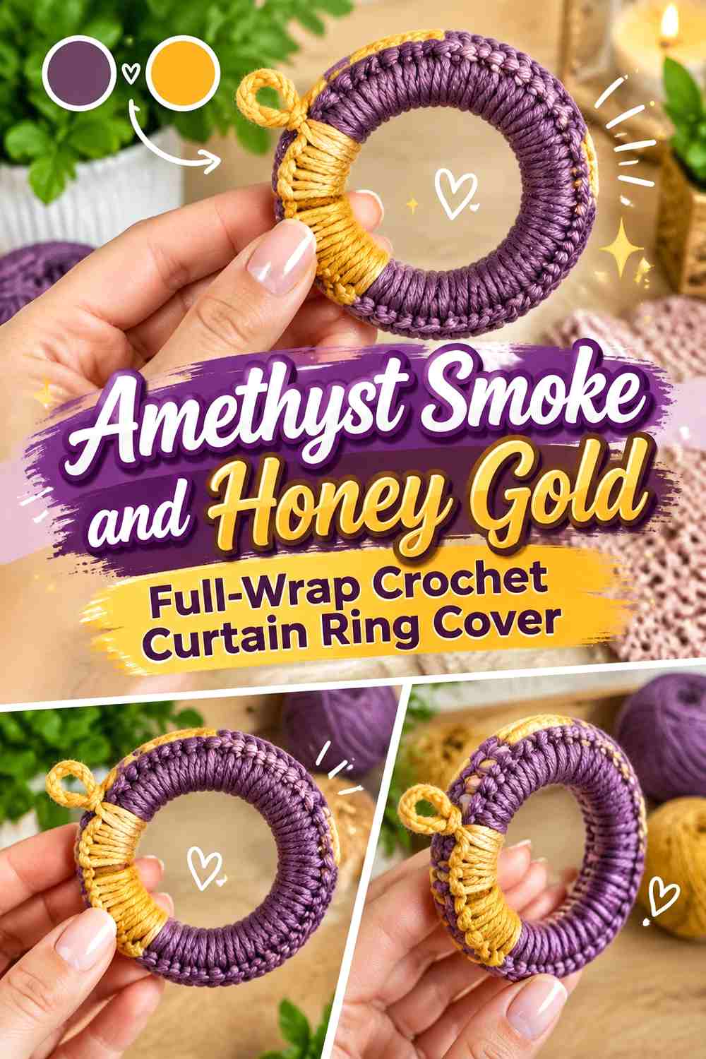 Amethyst Smoke and Honey Gold Full Wrap Crochet Curtain Ring Cover