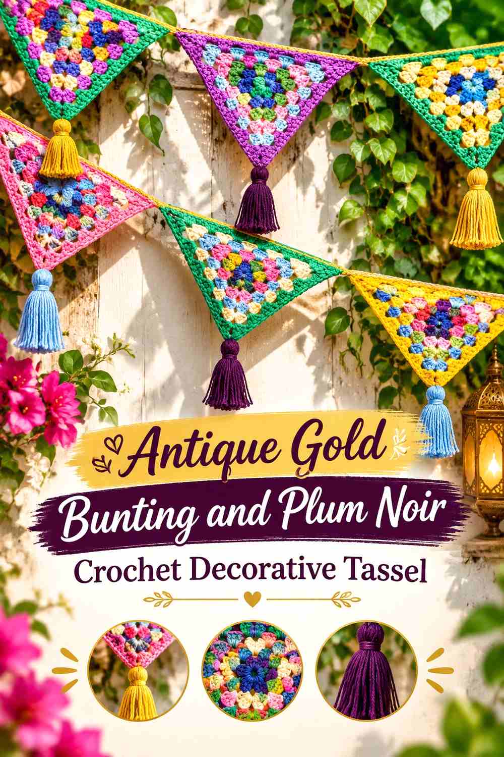 16. Antique Gold Bunting And Plum Noir Crochet Decorative Tassel