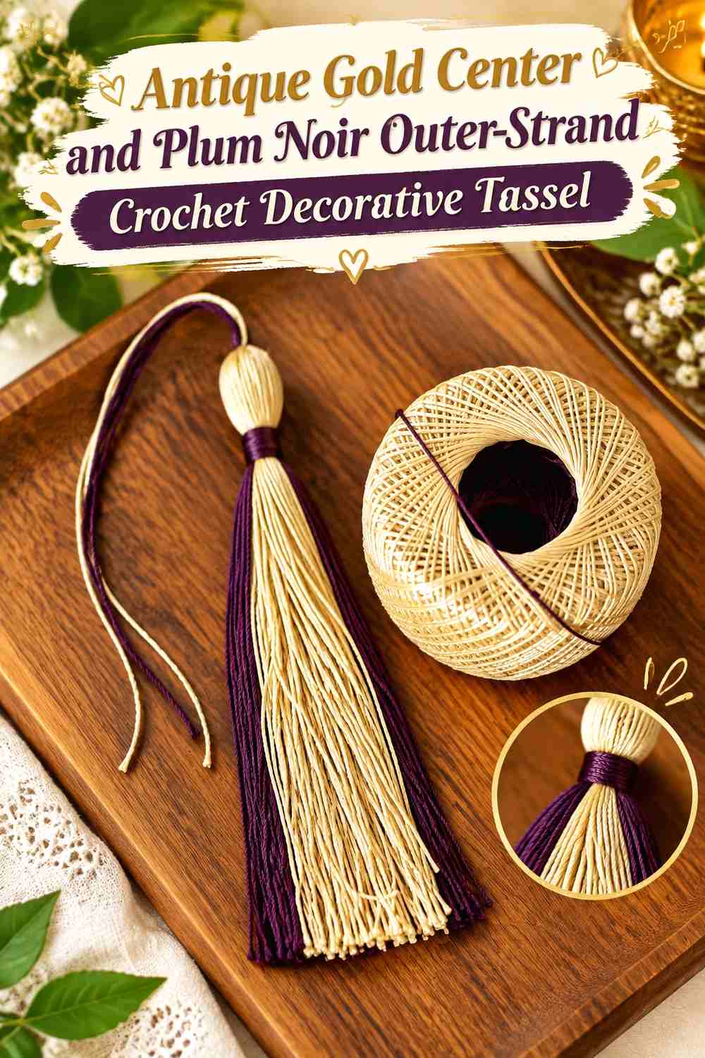 5. Antique Gold Center And Plum Noir Outer Strand Crochet Decorative Tassel