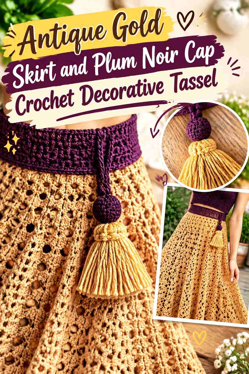 2. Antique Gold Skirt And Plum Noir Cap Crochet Decorative Tassel