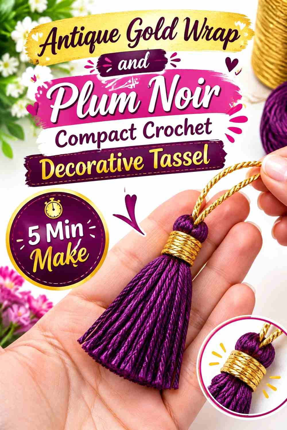 12. Antique Gold Wrap And Plum Noir Compact Crochet Decorative Tassel