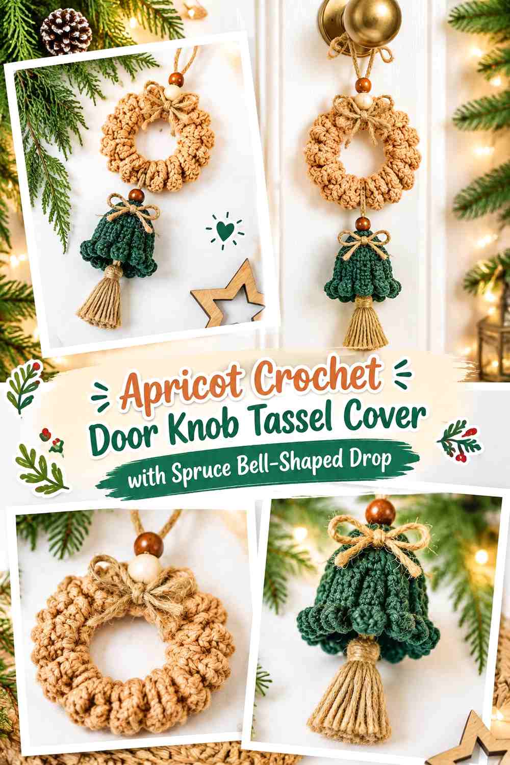 Apricot Crochet Door Knob Tassel Cover with Spruce Bell Shaped Drop