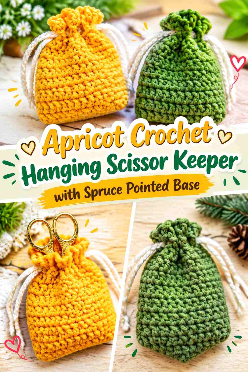 Apricot Crochet Hanging Scissor Keeper with Spruce Pointed Base
