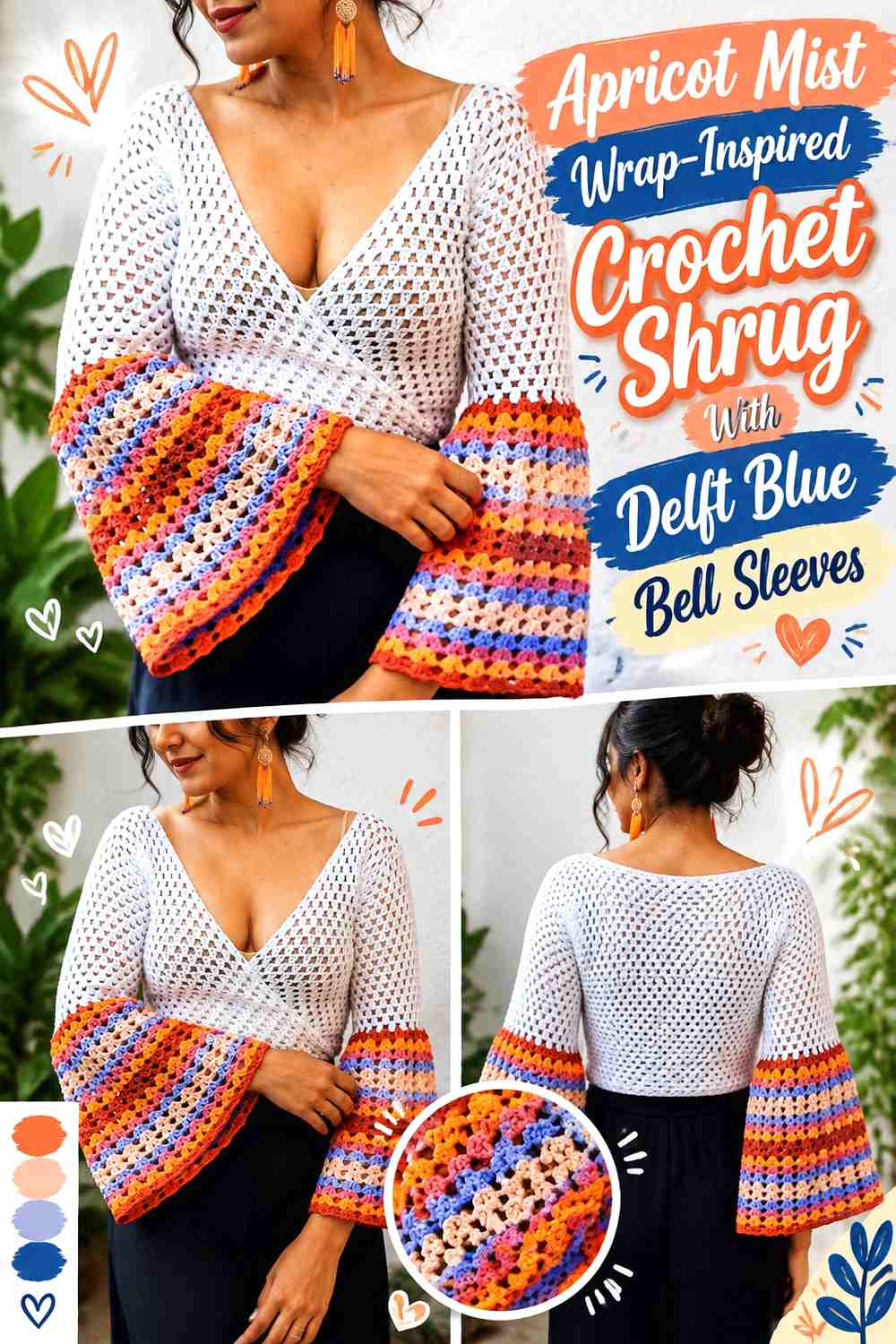 Apricot Mist Wrap-Inspired Crochet Shrug With Delft Blue Bell Sleeves