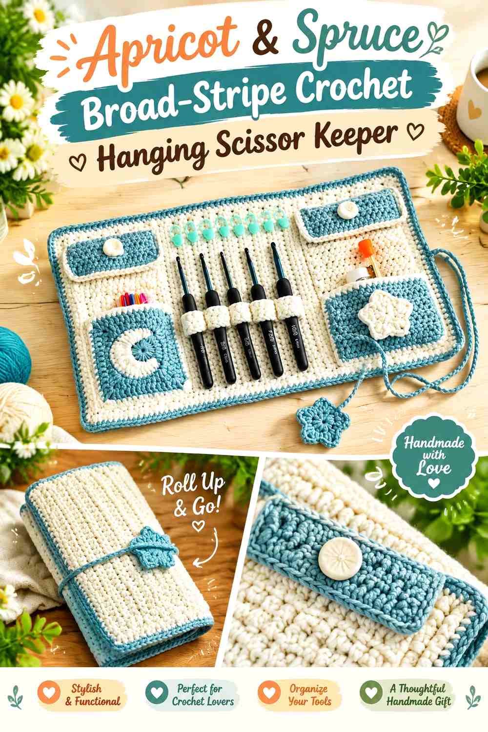 Apricot & Spruce Broad Stripe Crochet Hanging Scissor Keeper