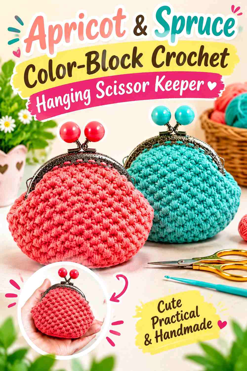 Apricot & Spruce Color Block Crochet Hanging Scissor Keeper