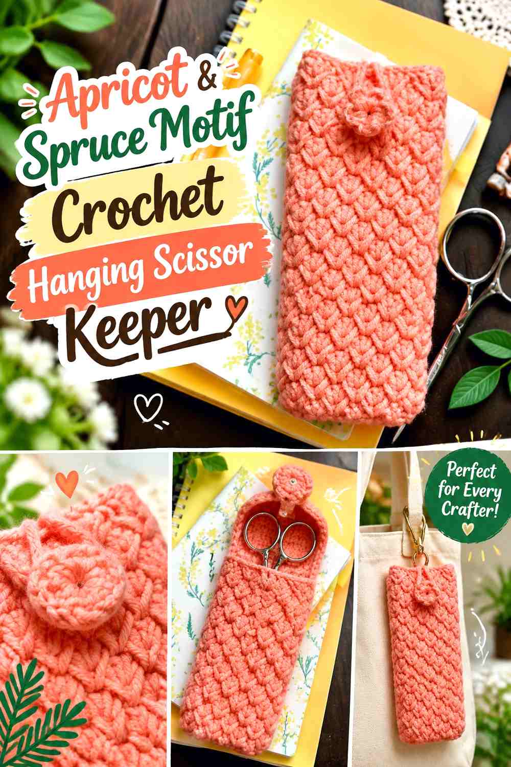Apricot & Spruce Motif Crochet Hanging Scissor Keeper