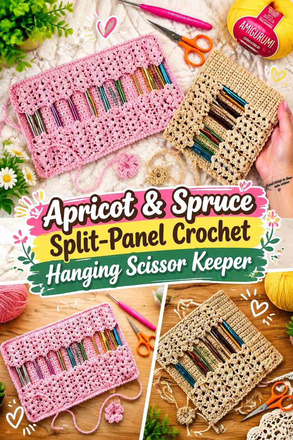Apricot & Spruce Split Panel Crochet Hanging Scissor Keeper