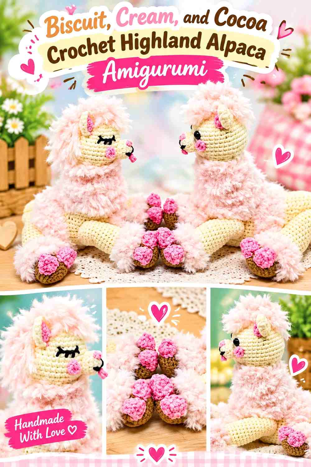 Biscuit, Cream, and Cocoa Crochet Highland Alpaca Amigurumi