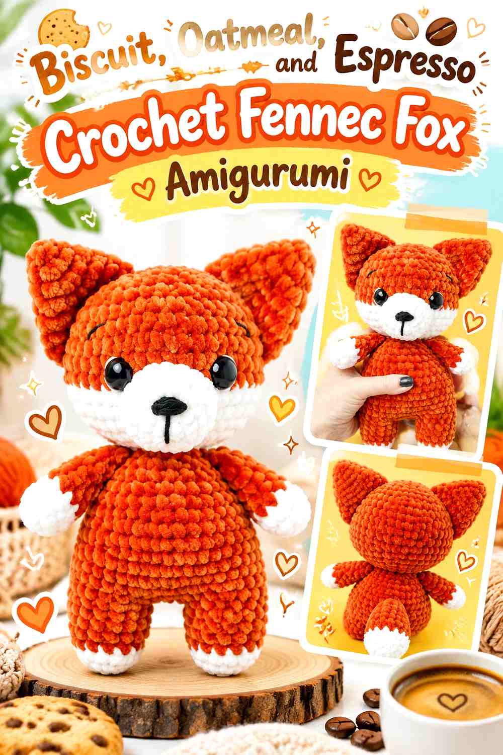 Biscuit, Oatmeal, and Espresso Crochet Fennec Fox Amigurumi
