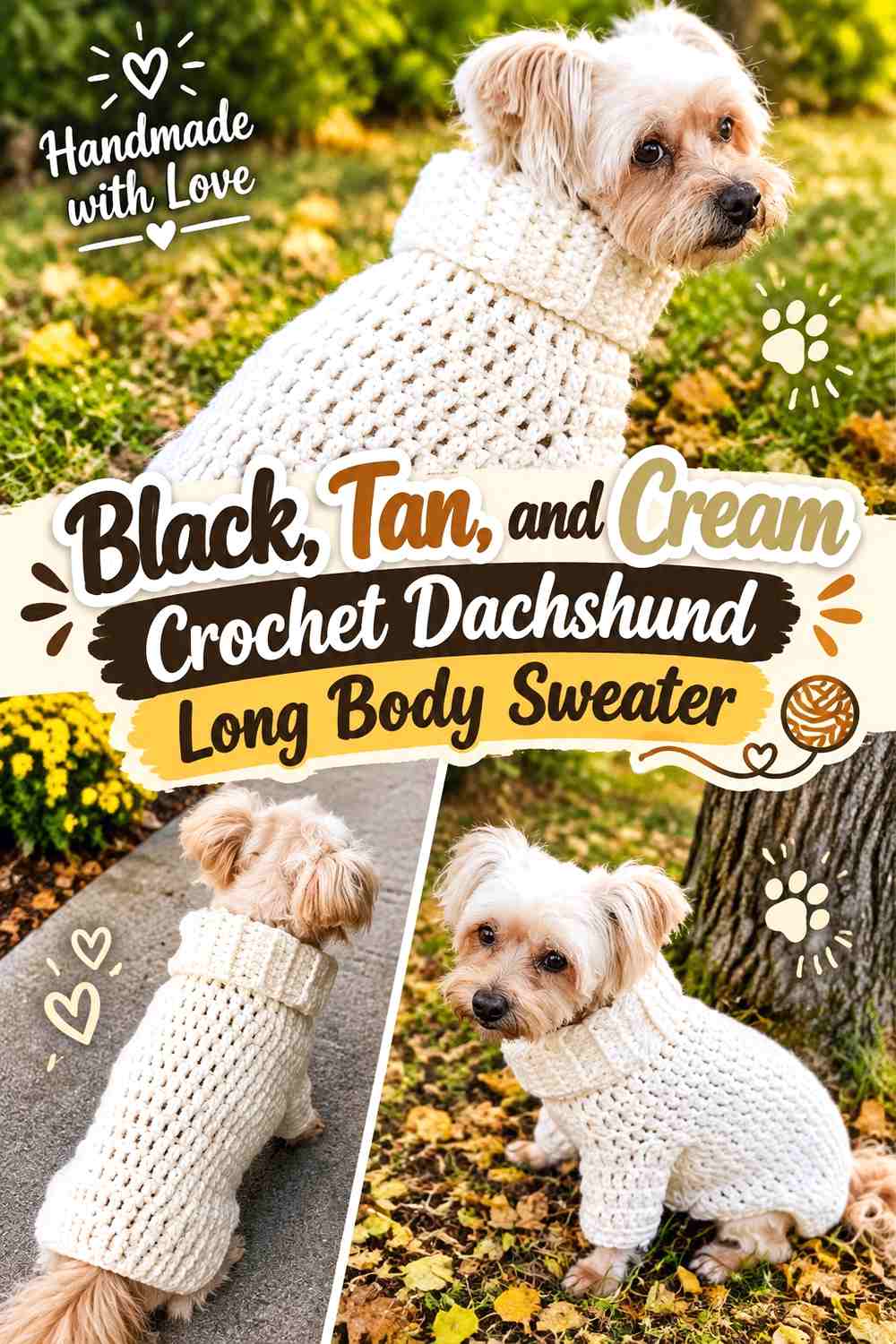 Black, Tan, and Cream Crochet Dachshund Long Body Sweater