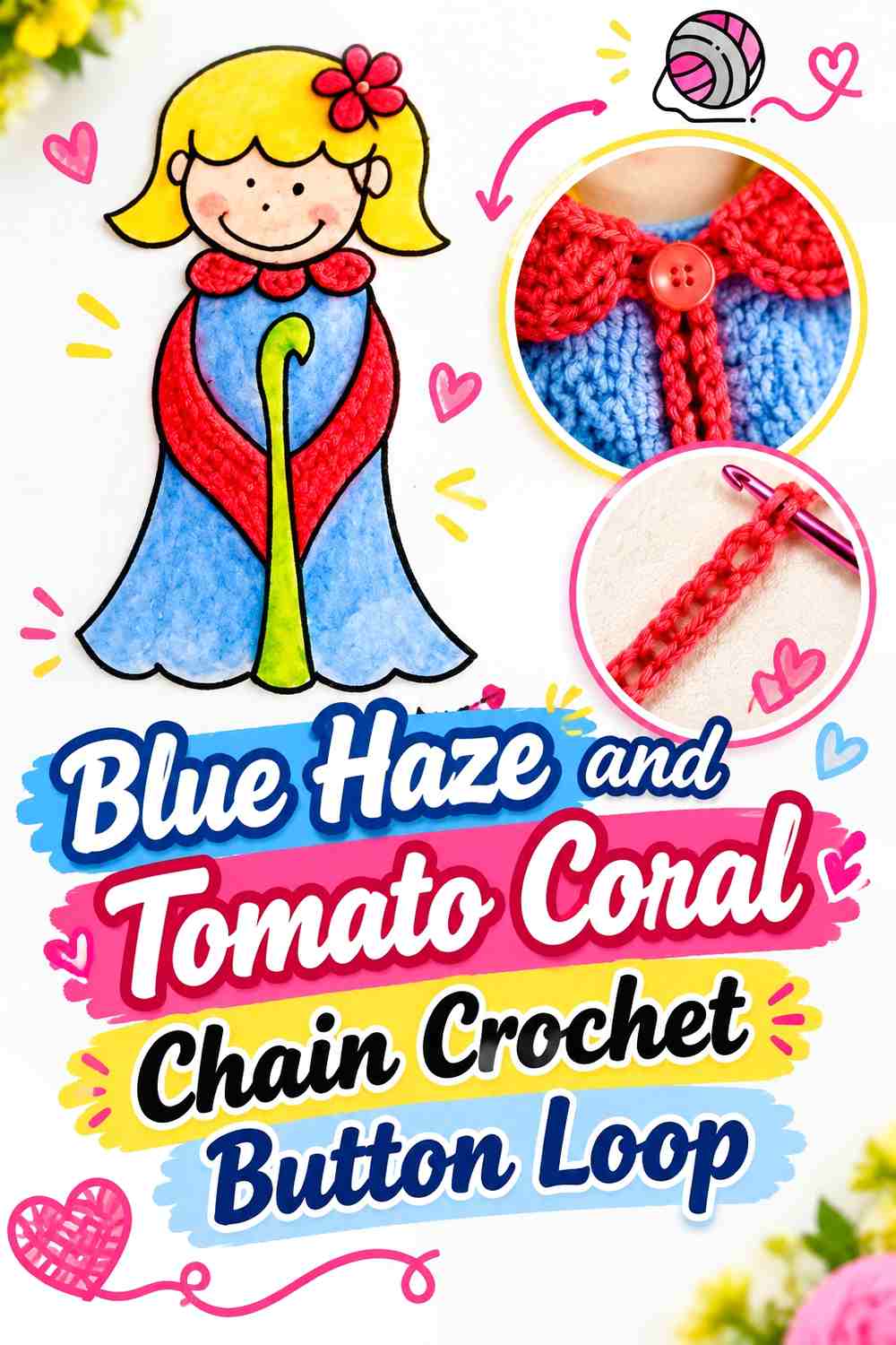 Blue Haze and Tomato Coral Chain Crochet Button Loop
