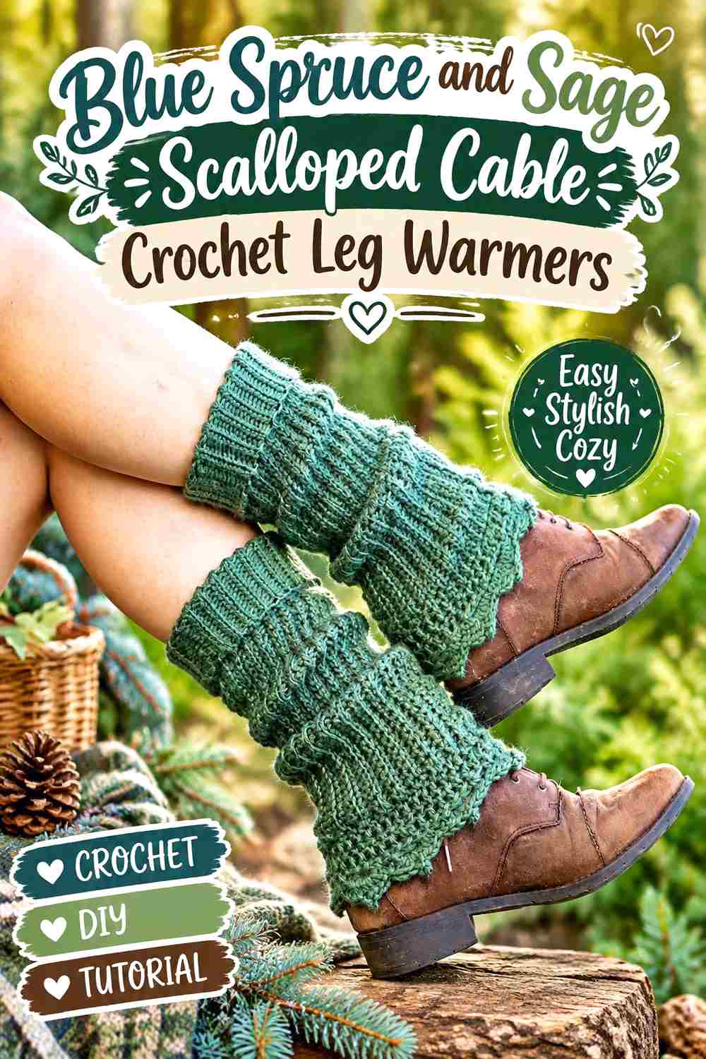7. Blue Spruce And Sage Scalloped Cable Crochet Leg Warmers