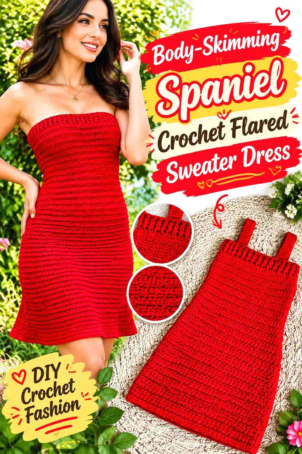 Body-Skimming Spaniel Crochet Flared Sweater Dress