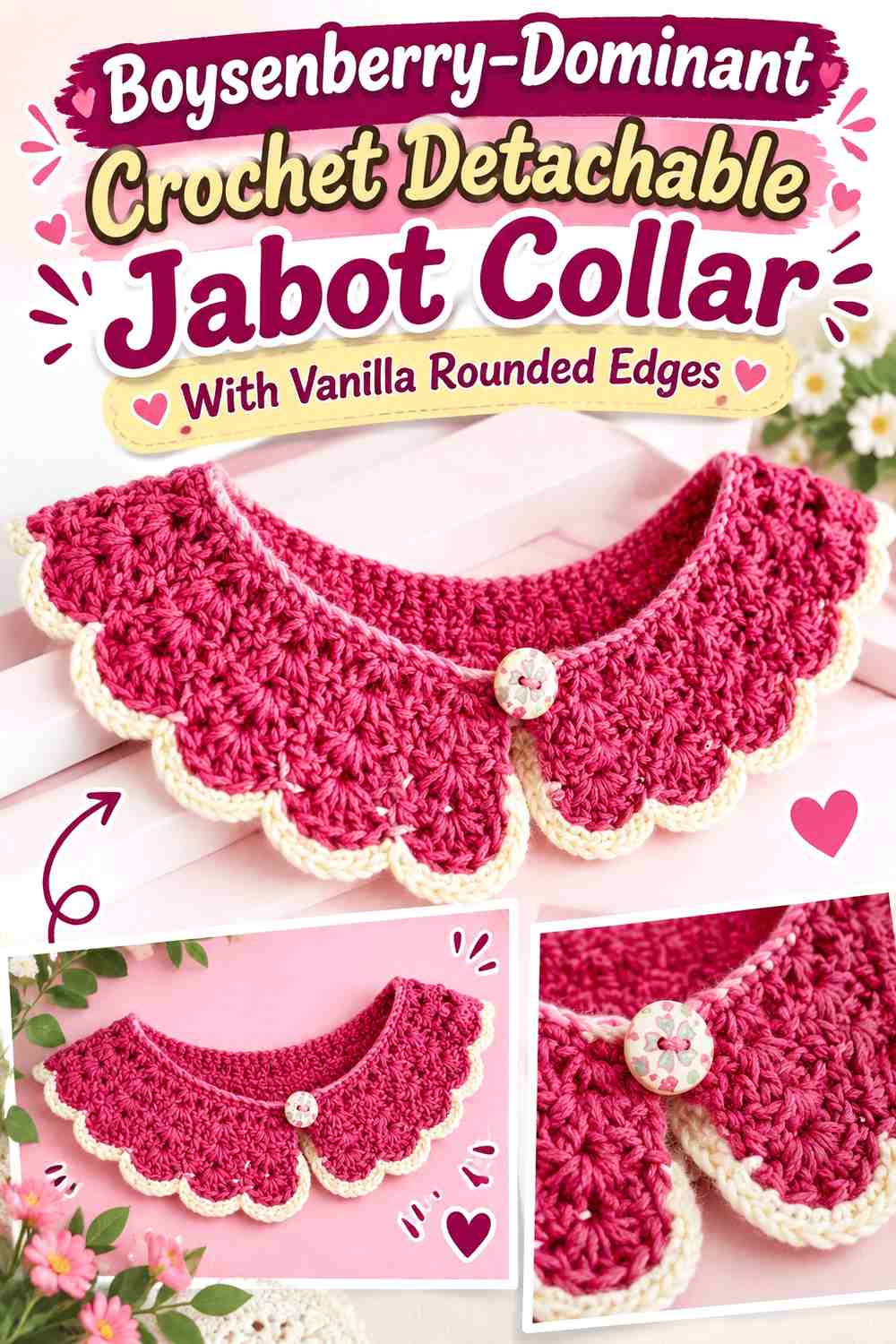 Boysenberry-Dominant Crochet Detachable Jabot Collar With Vanilla Rounded Edges