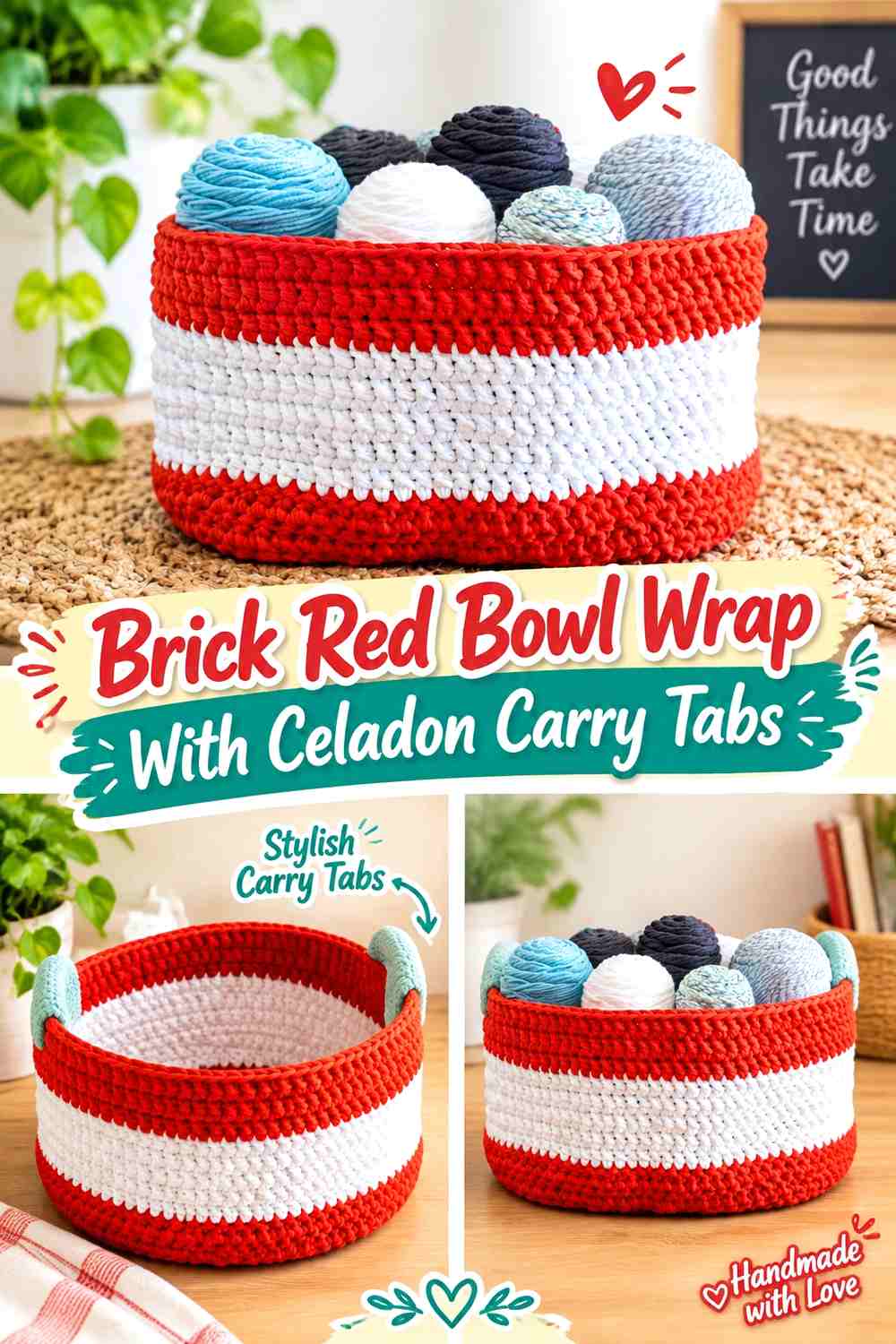 9. Brick Red Bowl Wrap With Celadon Carry Tabs