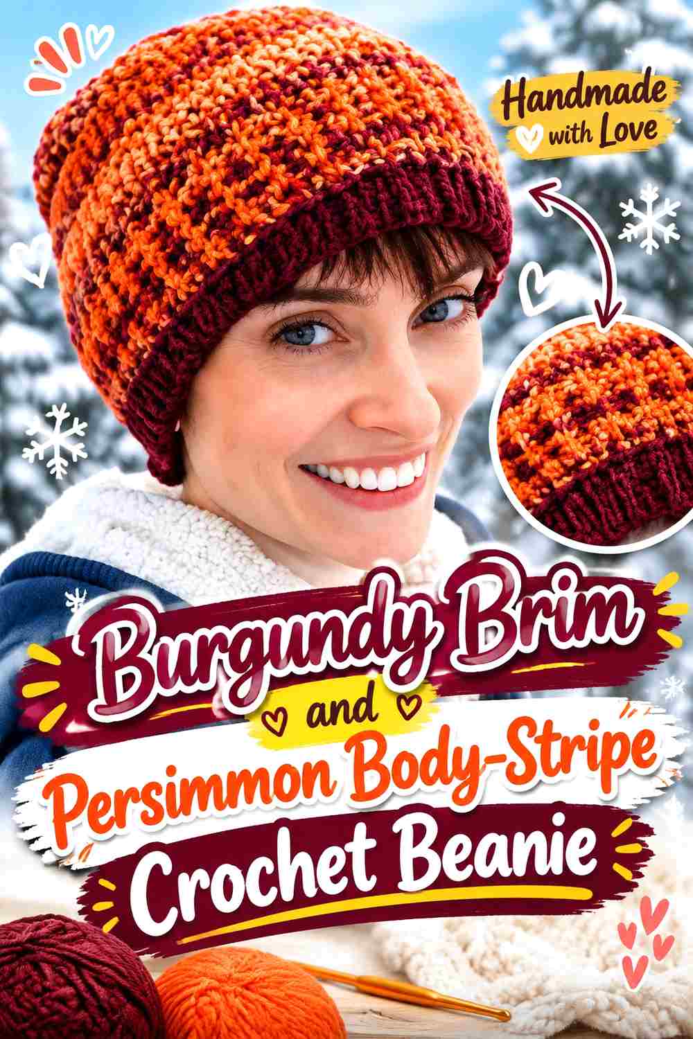 6. Burgundy Brim And Persimmon Body Stripe Crochet Beanie