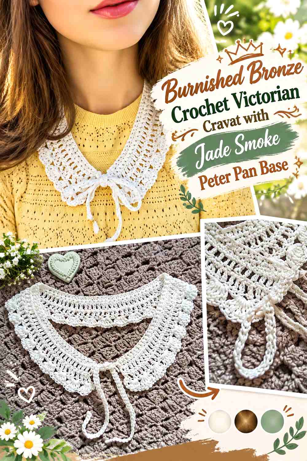 Burnished Bronze Crochet Victorian Cravat with Jade Smoke Peter Pan Base