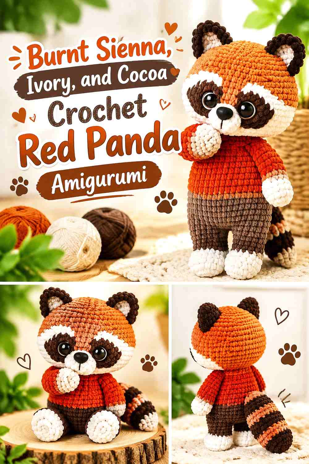 Burnt Sienna, Ivory, and Cocoa Crochet Red Panda Amigurumi