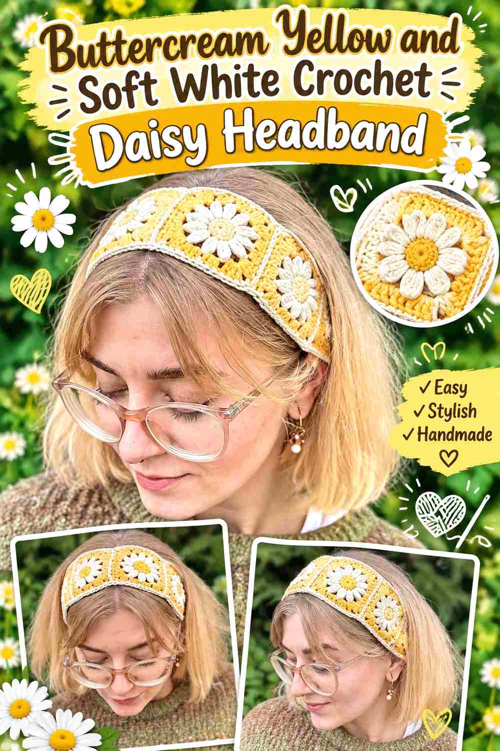 1. Buttercream Yellow And Soft White Crochet Daisy Headband