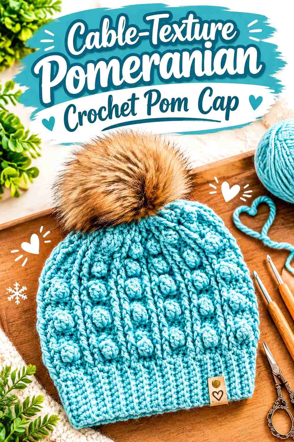 Cable-Texture Pomeranian Crochet Pom Cap