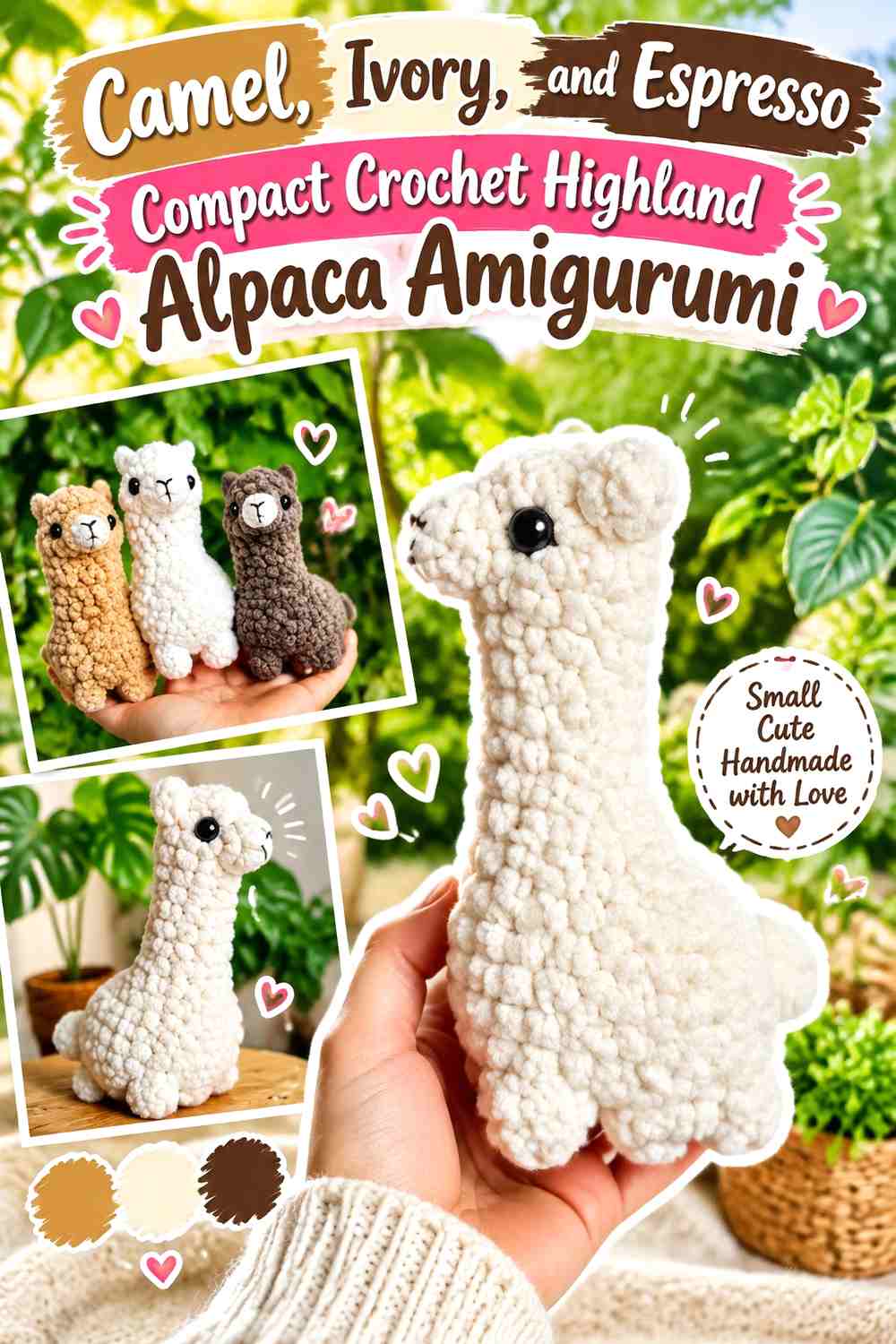 Camel, Ivory, and Espresso Compact Crochet Highland Alpaca Amigurumi
