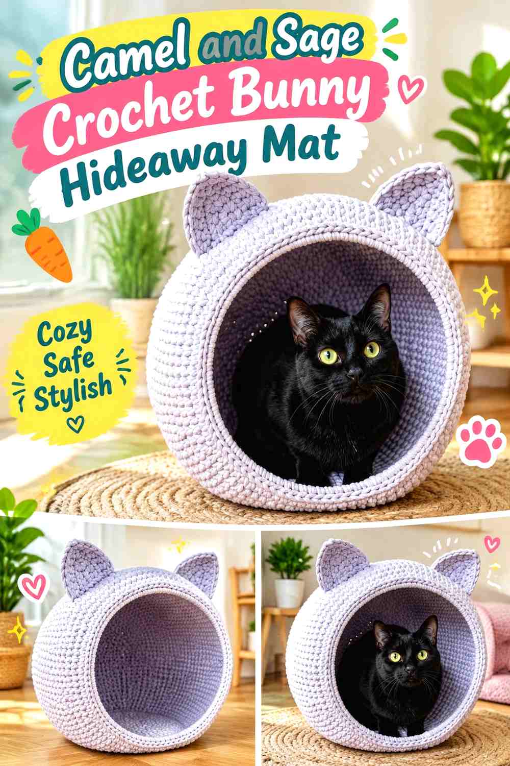 Camel and Sage Crochet Bunny Hideaway Mat