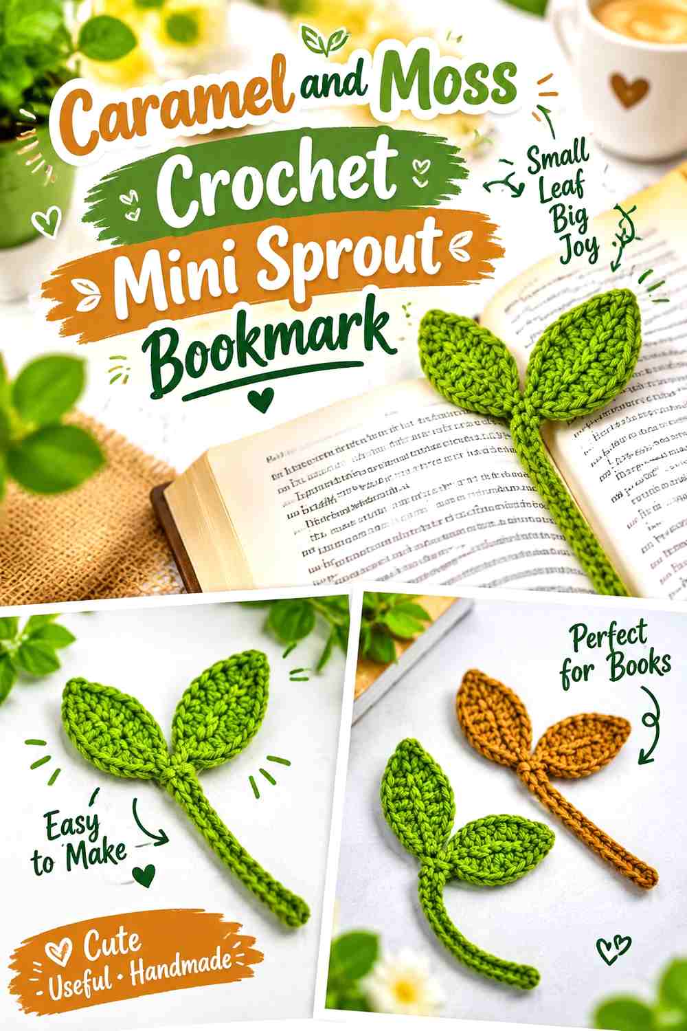 Caramel and Moss Crochet Mini Sprout Bookmark