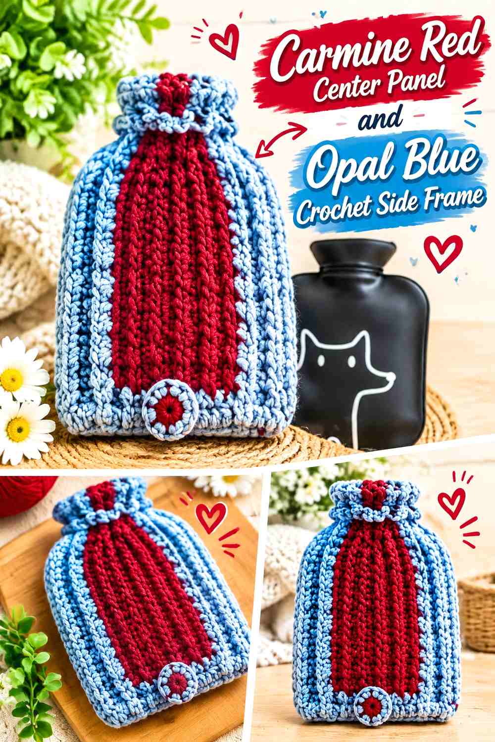 Carmine Red Center Panel and Opal Blue Crochet Side Frame