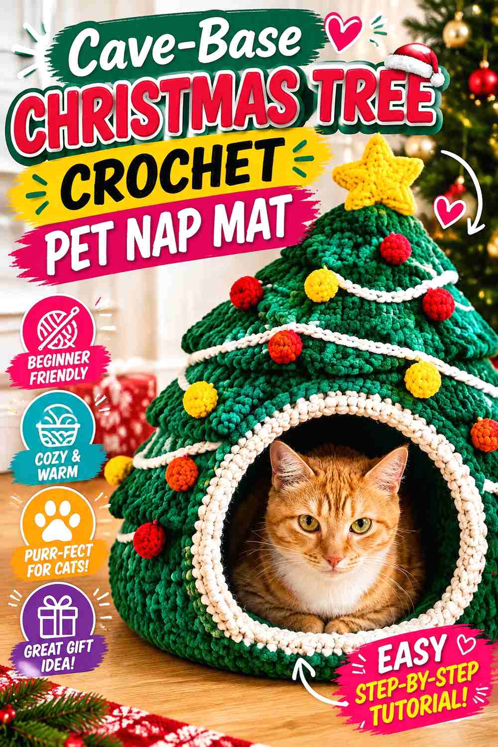 Cave-Base Christmas Tree Crochet Pet Nap Mat