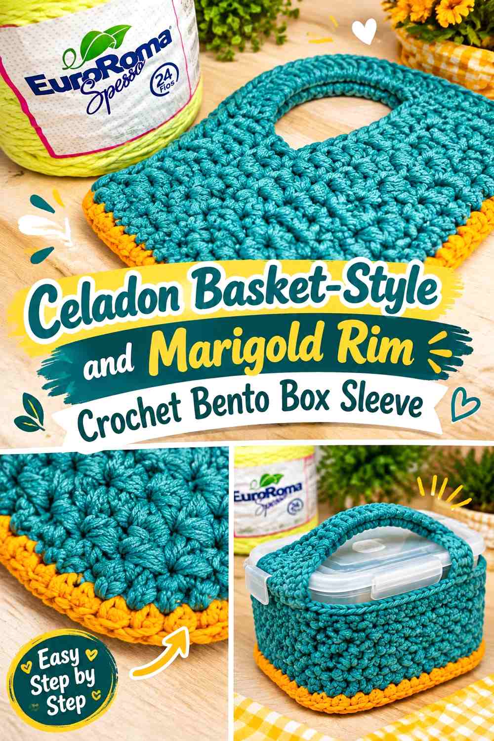 9. Celadon Basket Style And Marigold Rim Crochet Bento Box Sleeve