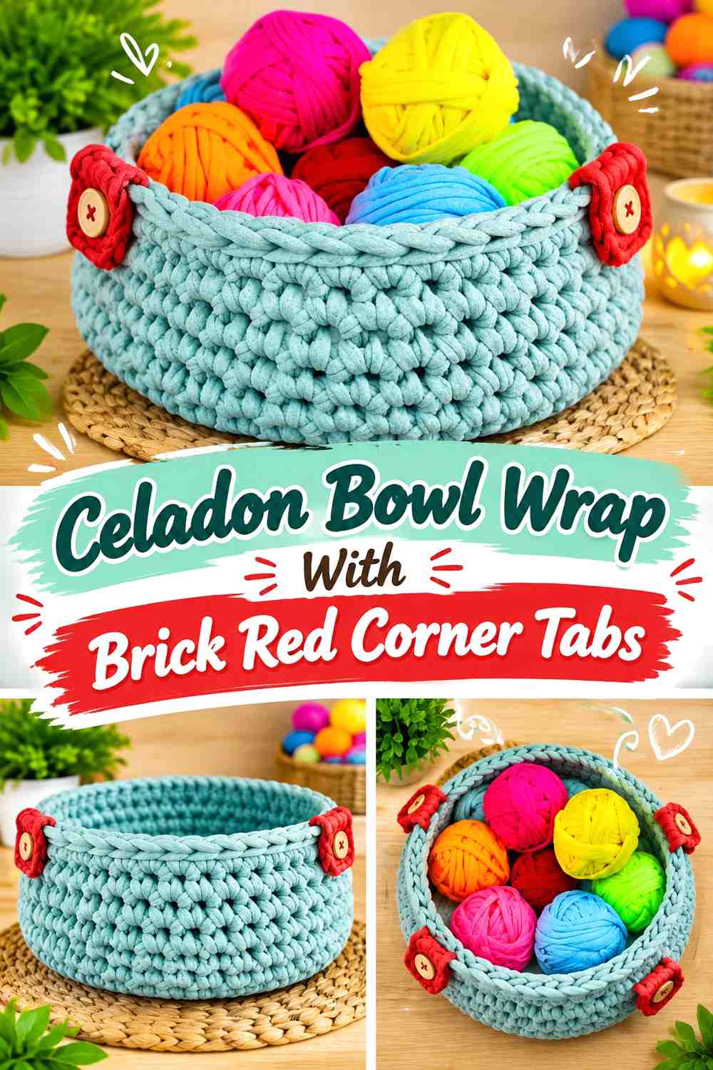 8. Celadon Bowl Wrap With Brick Red Corner Tabs