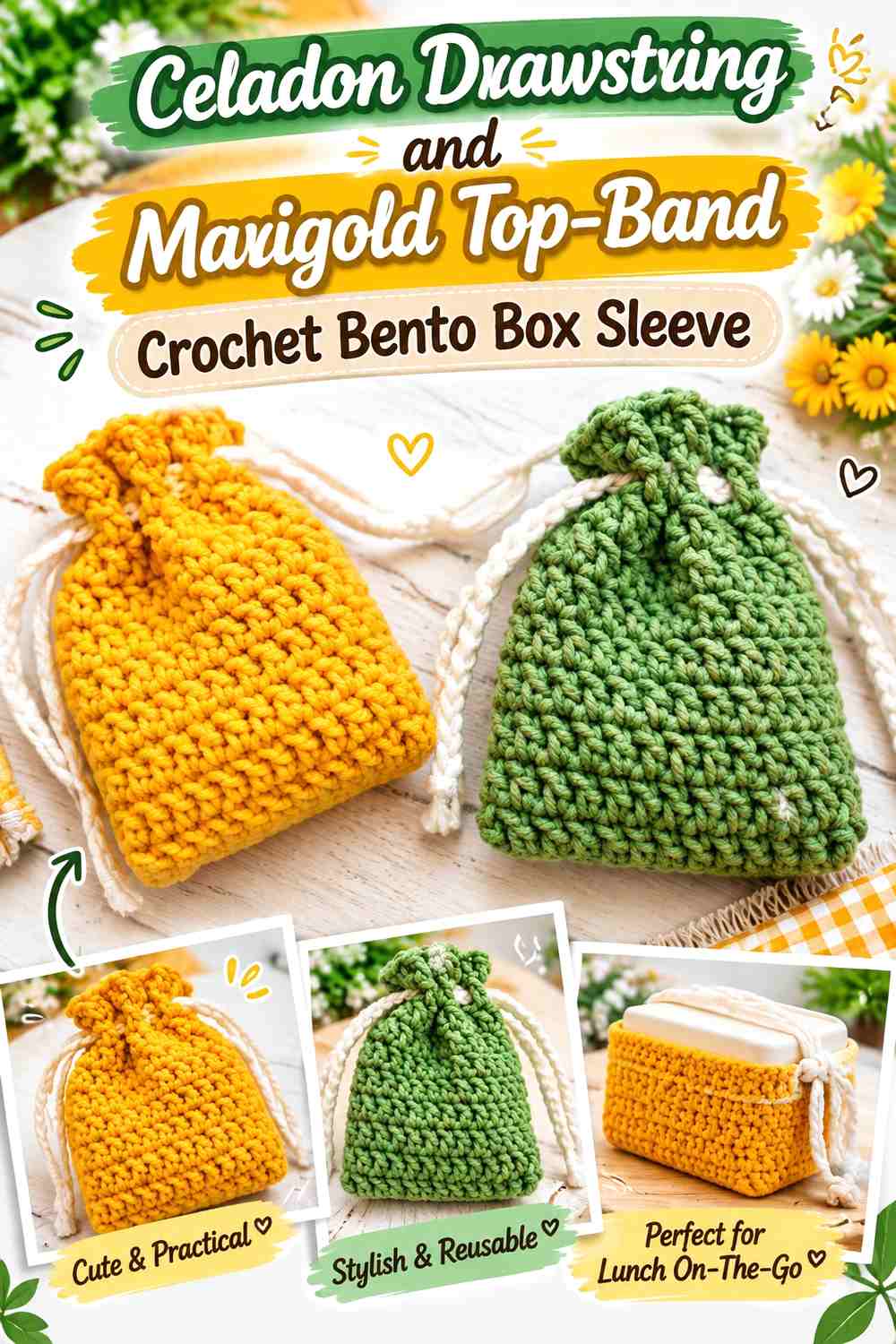 6. Celadon Drawstring And Marigold Top Band Crochet Bento Box Sleeve