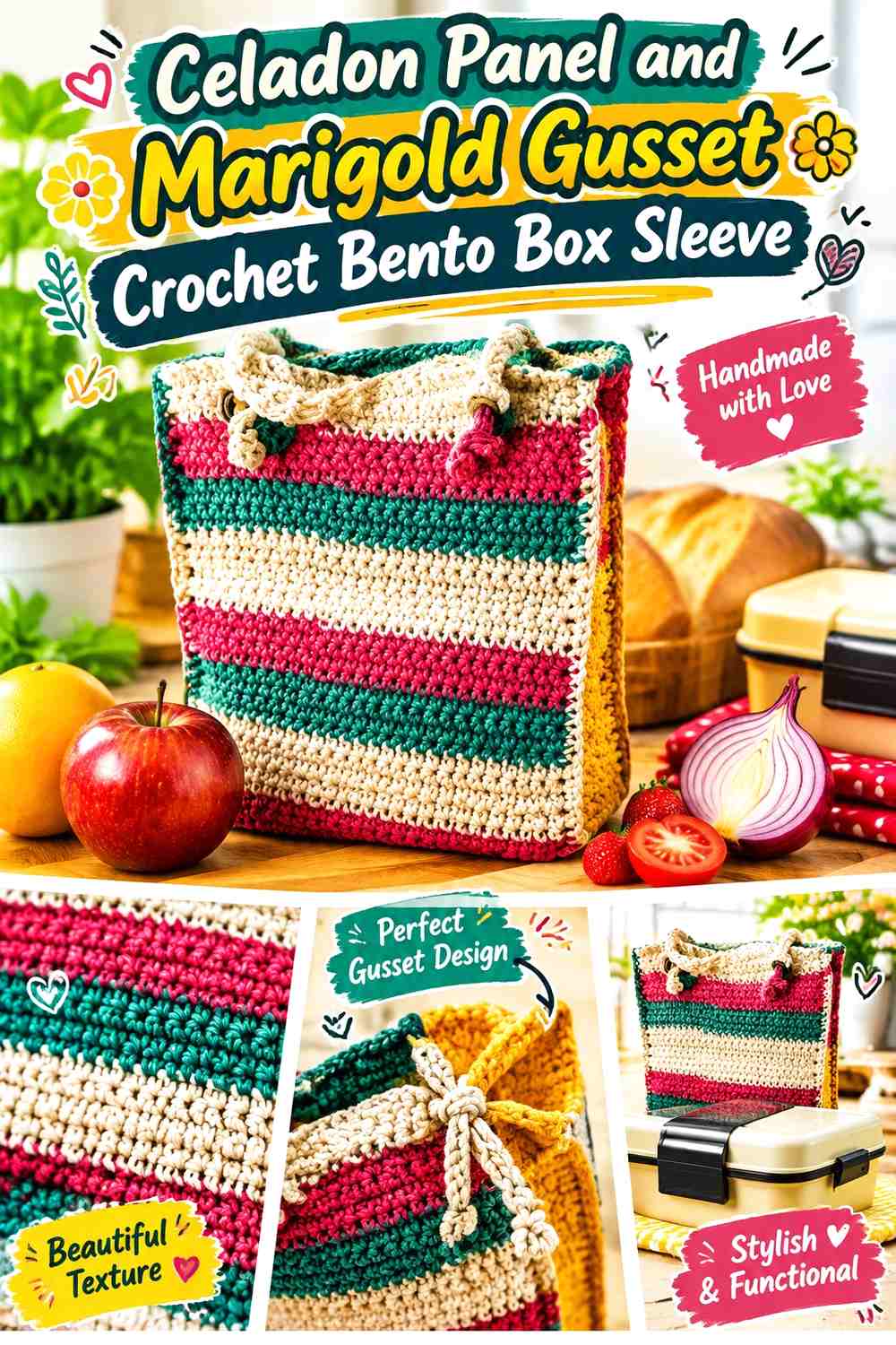 1. Celadon Panel And Marigold Gusset Crochet Bento Box Sleeve