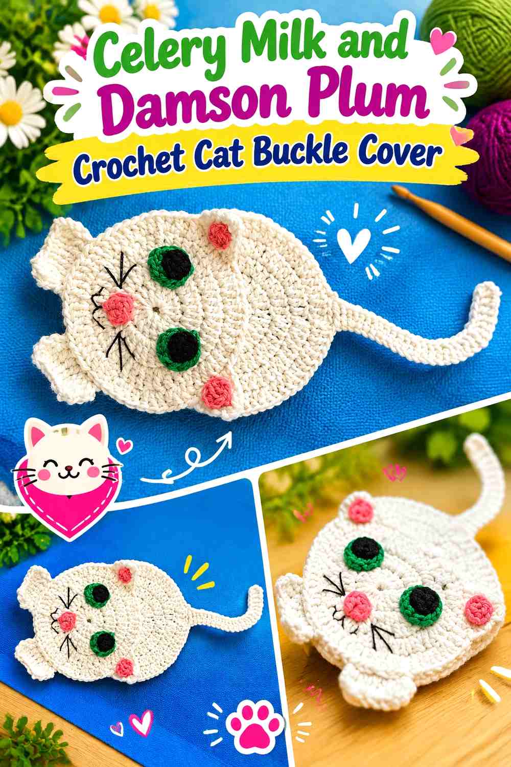 Celery Milk and Damson Plum Crochet Cat Buckle Cover