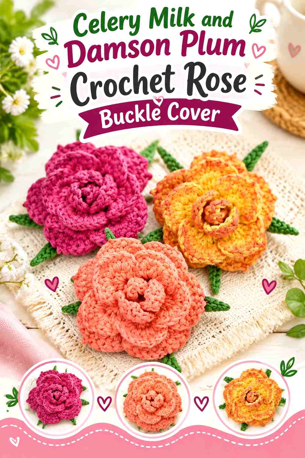 Celery Milk and Damson Plum Crochet Rose Buckle Cover