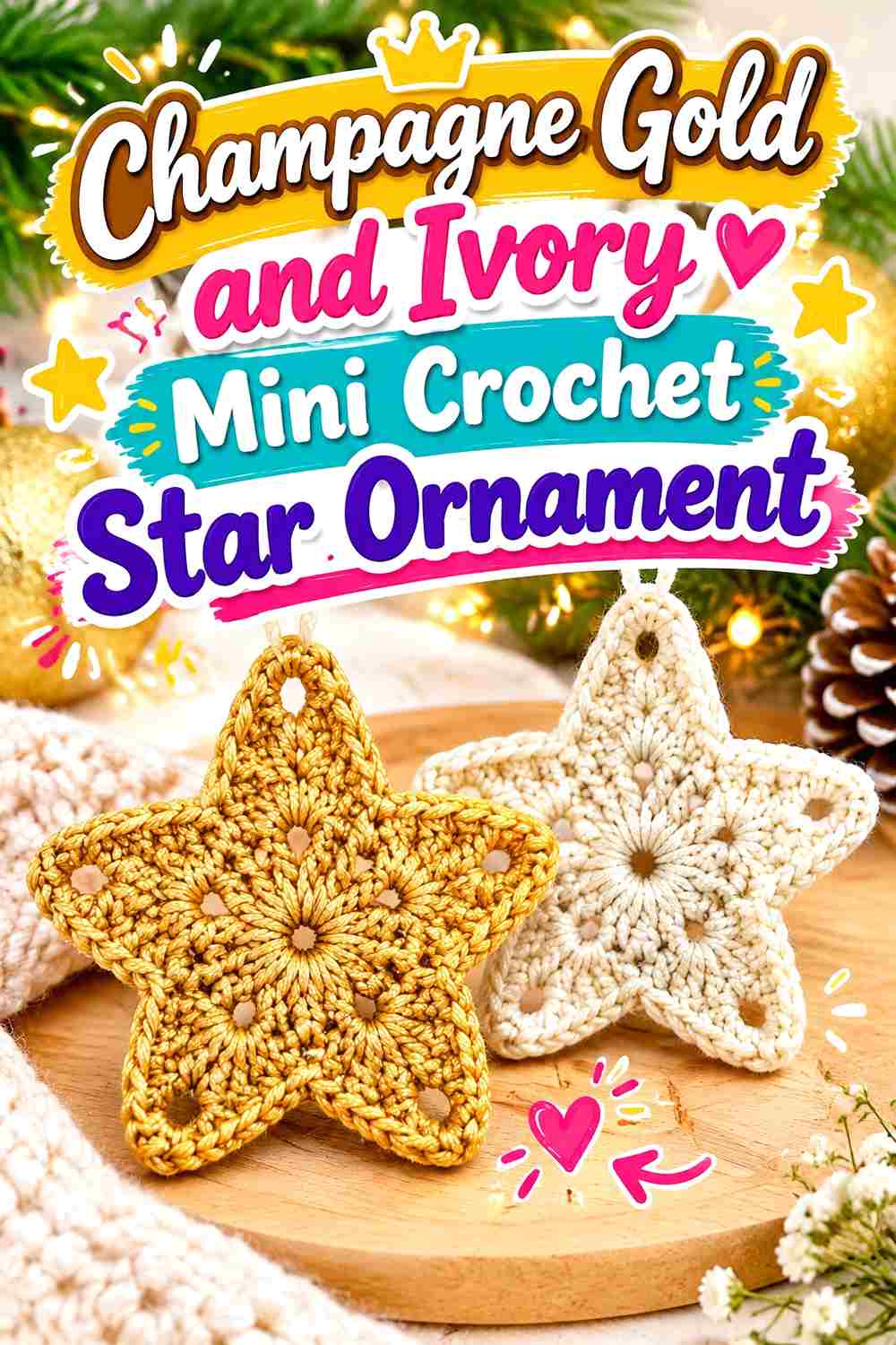2. Champagne Gold And Ivory Mini Crochet Star Ornament