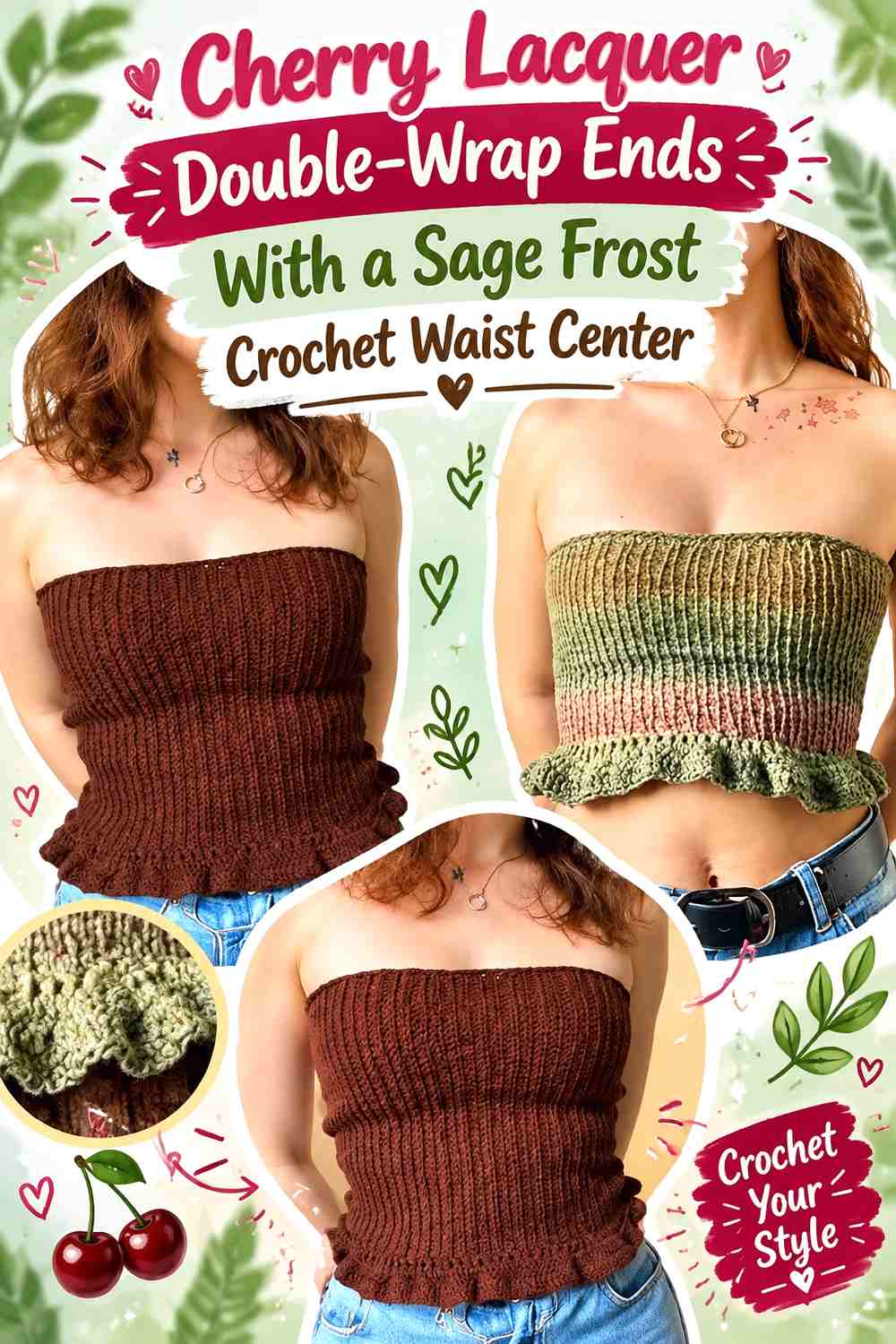 Cherry Lacquer Double-Wrap Ends With a Sage Frost Crochet Waist Center