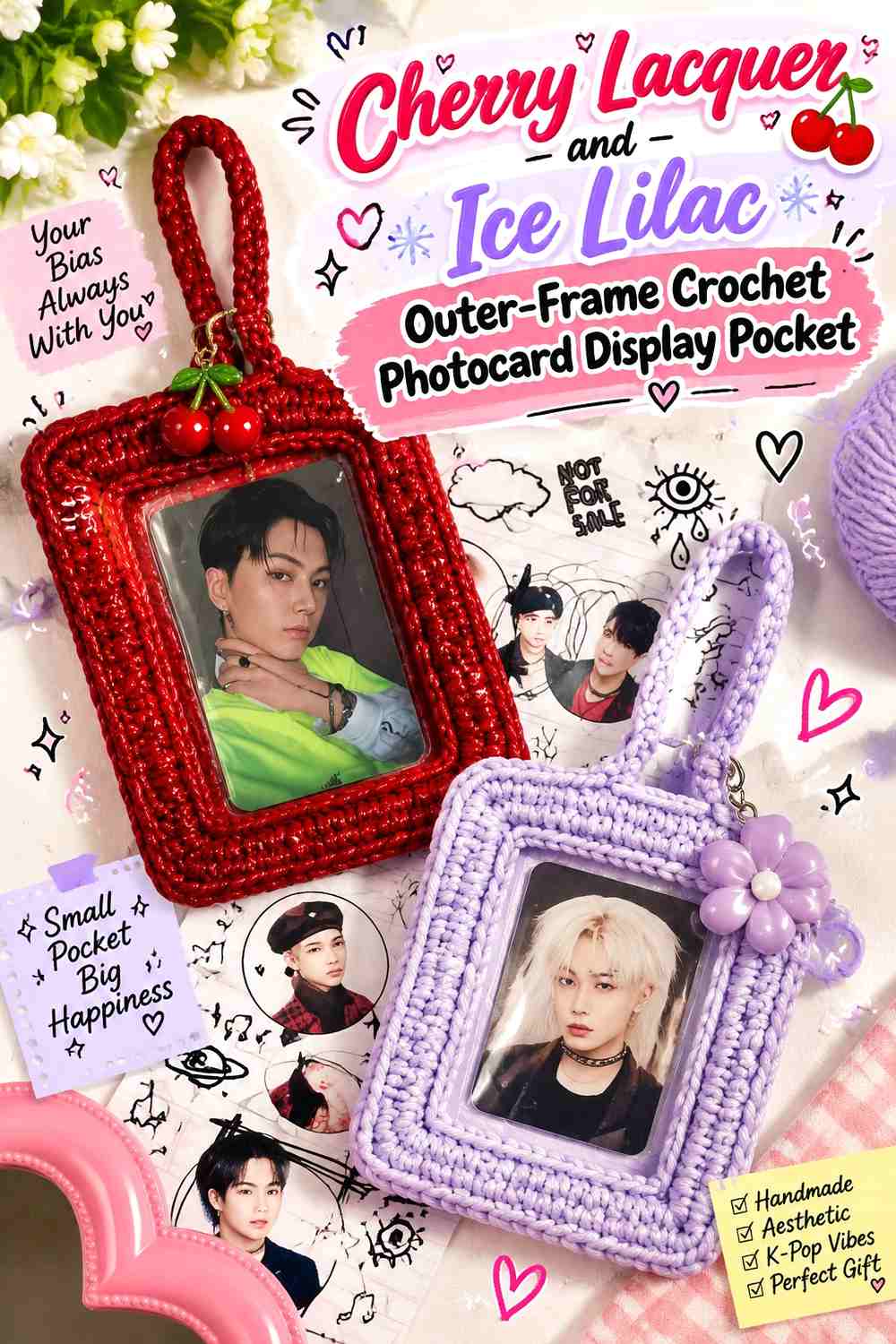 Cherry Lacquer and Ice Lilac Outer-Frame Crochet Photocard Display Pocket