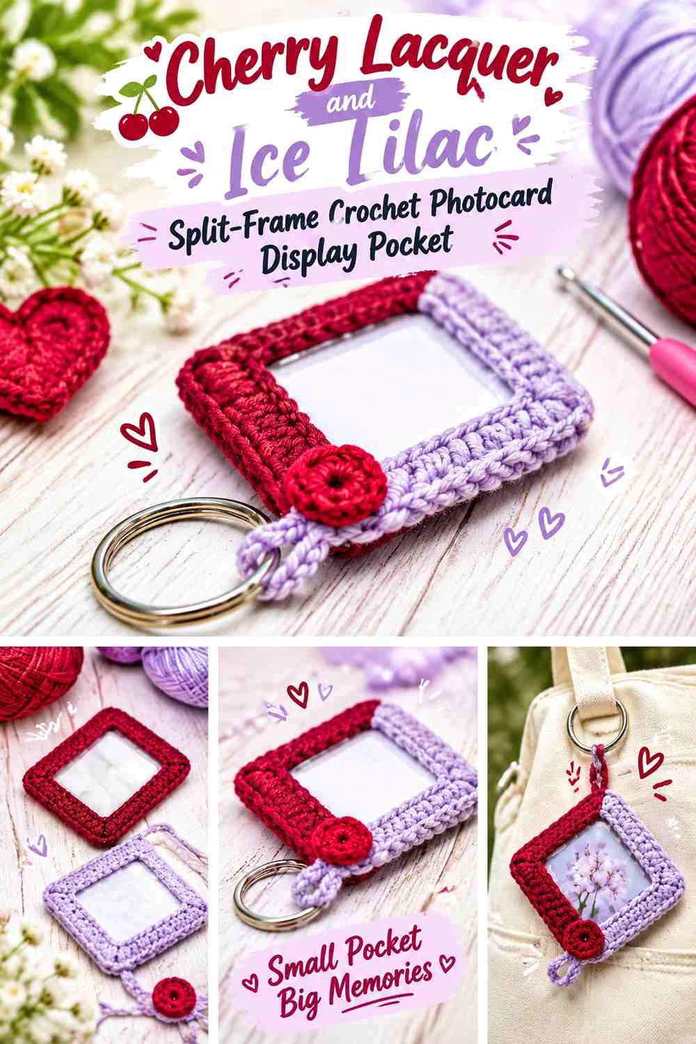 Cherry Lacquer and Ice Lilac Split-Frame Crochet Photocard Display Pocket