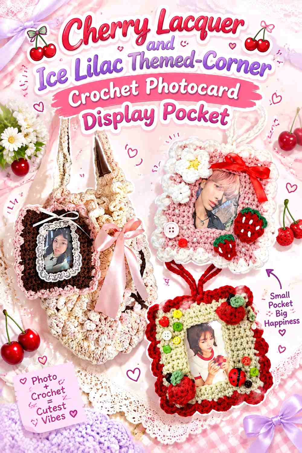 Cherry Lacquer and Ice Lilac Themed-Corner Crochet Photocard Display Pocket