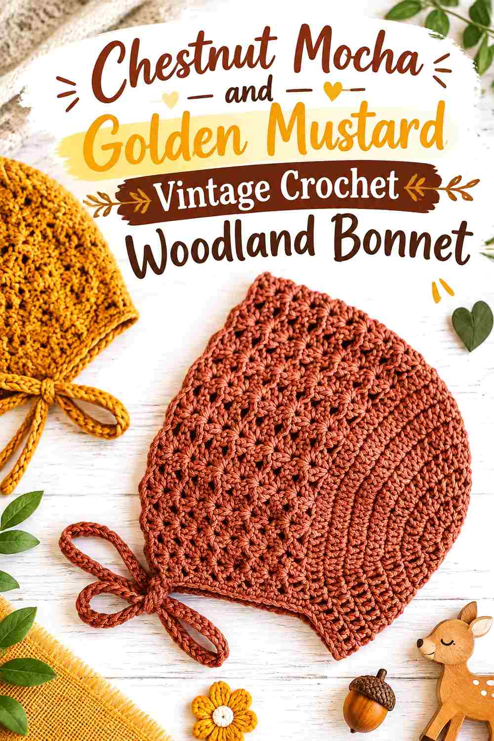 10. Chestnut Mocha And Golden Mustard Vintage Crochet Woodland Bonnet