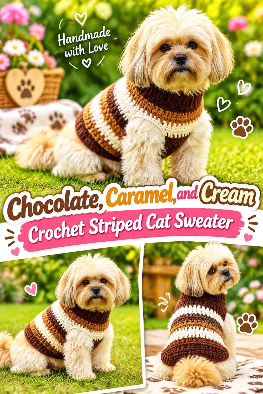Chocolate, Caramel, and Cream Crochet Striped Cat Sweater