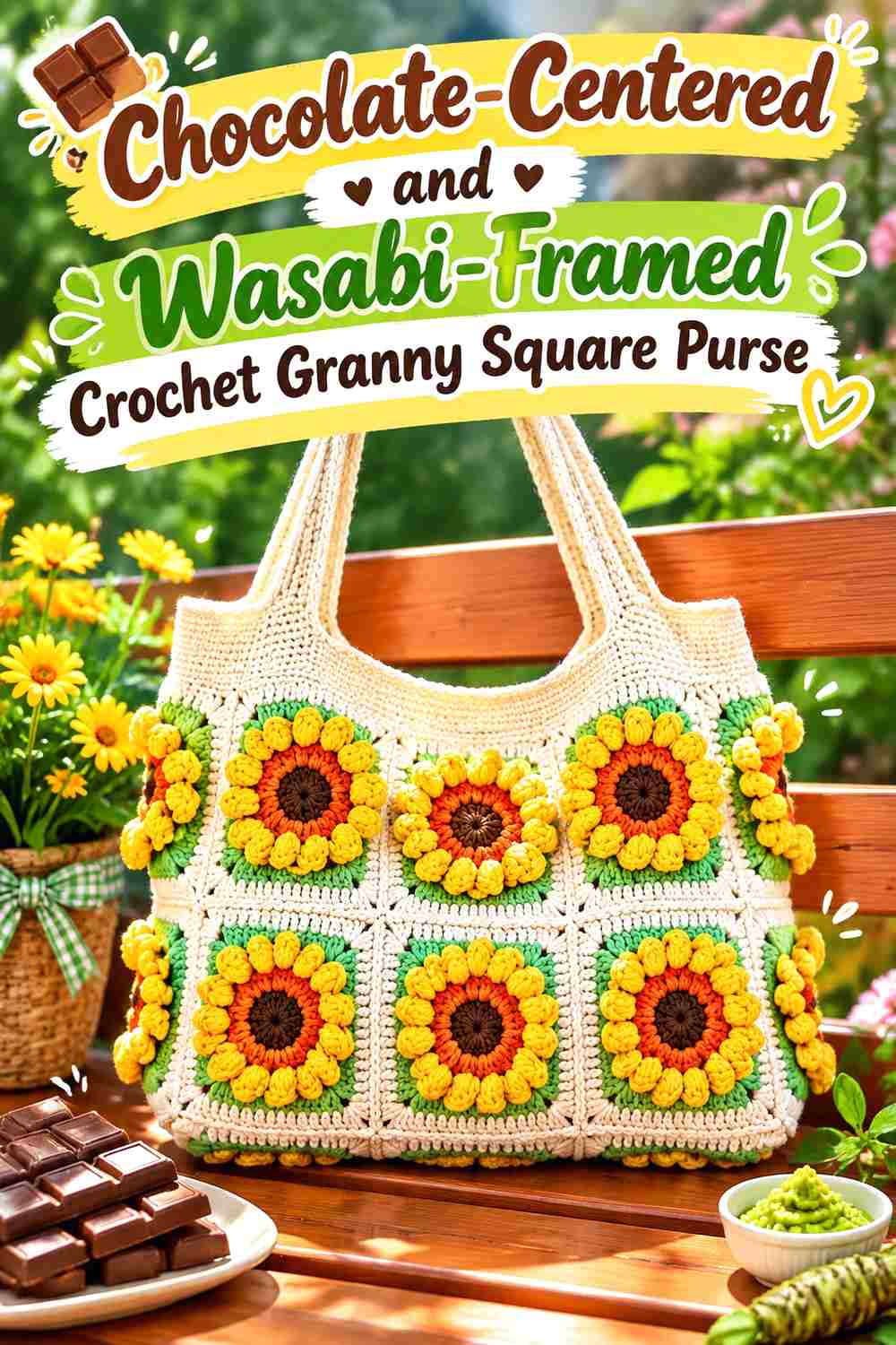 2. Chocolate Centered And Wasabi Framed Crochet Granny Square Purse