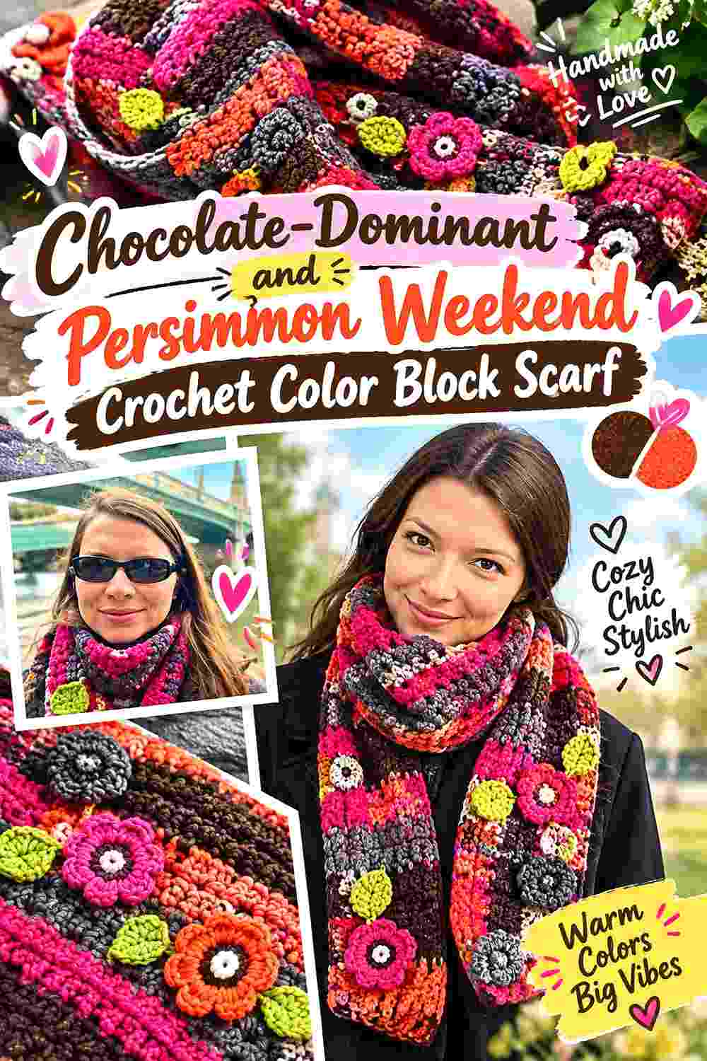 5. Chocolate Dominant And Persimmon Weekend Crochet Color Block Scarf