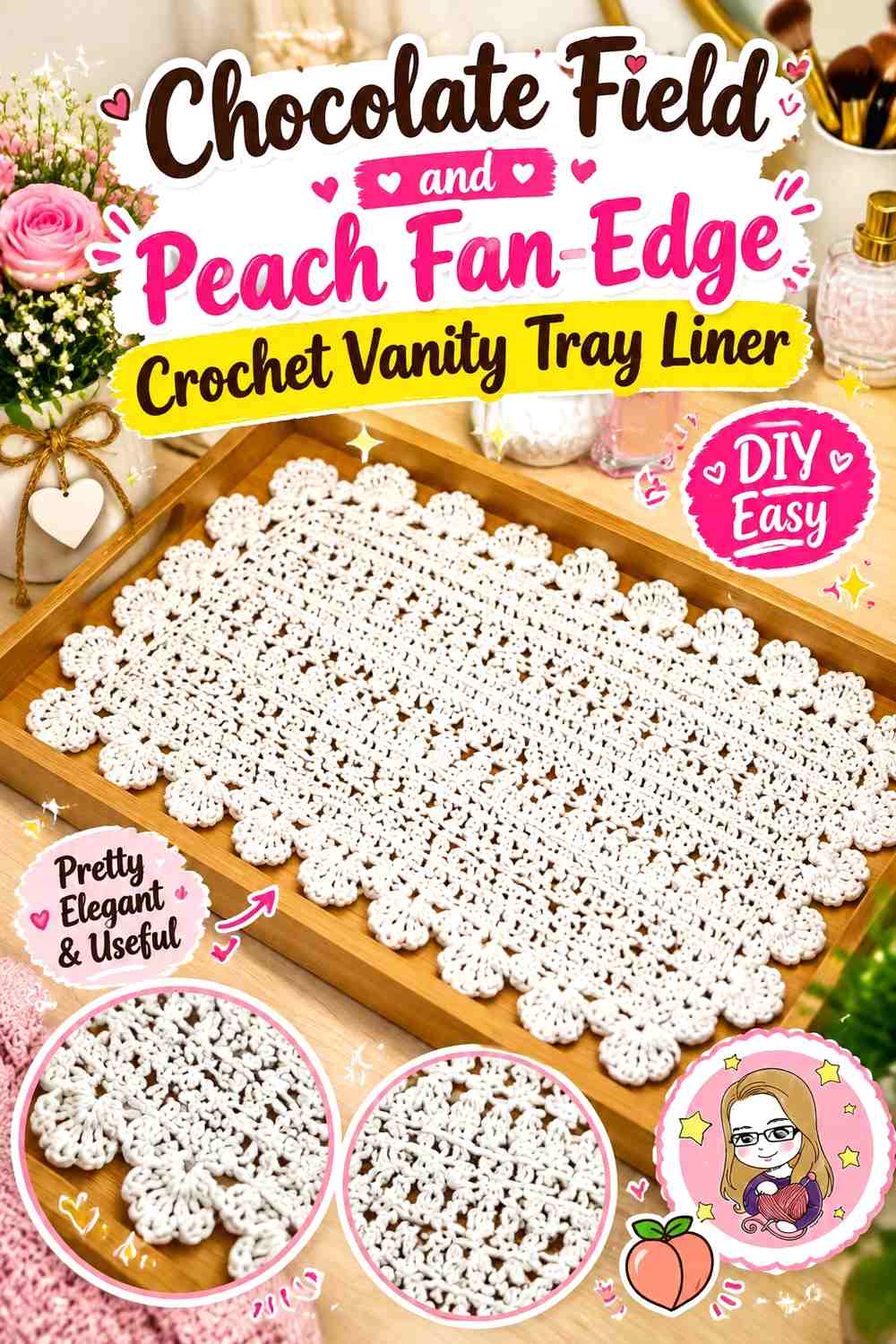 2. Chocolate Field And Peach Fan Edge Crochet Vanity Tray Liner