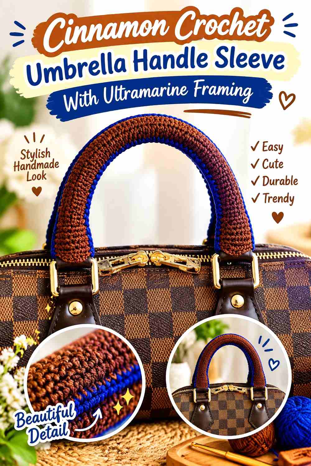 6. Cinnamon Crochet Umbrella Handle Sleeve With Ultramarine Framing