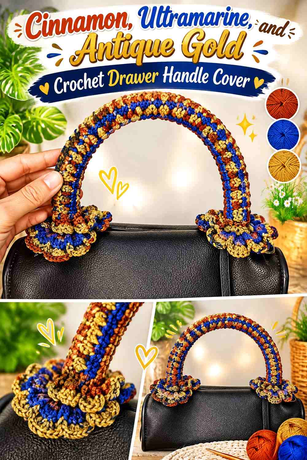 5. Cinnamon Ultramarine And Antique Gold Crochet Drawer Handle Cover